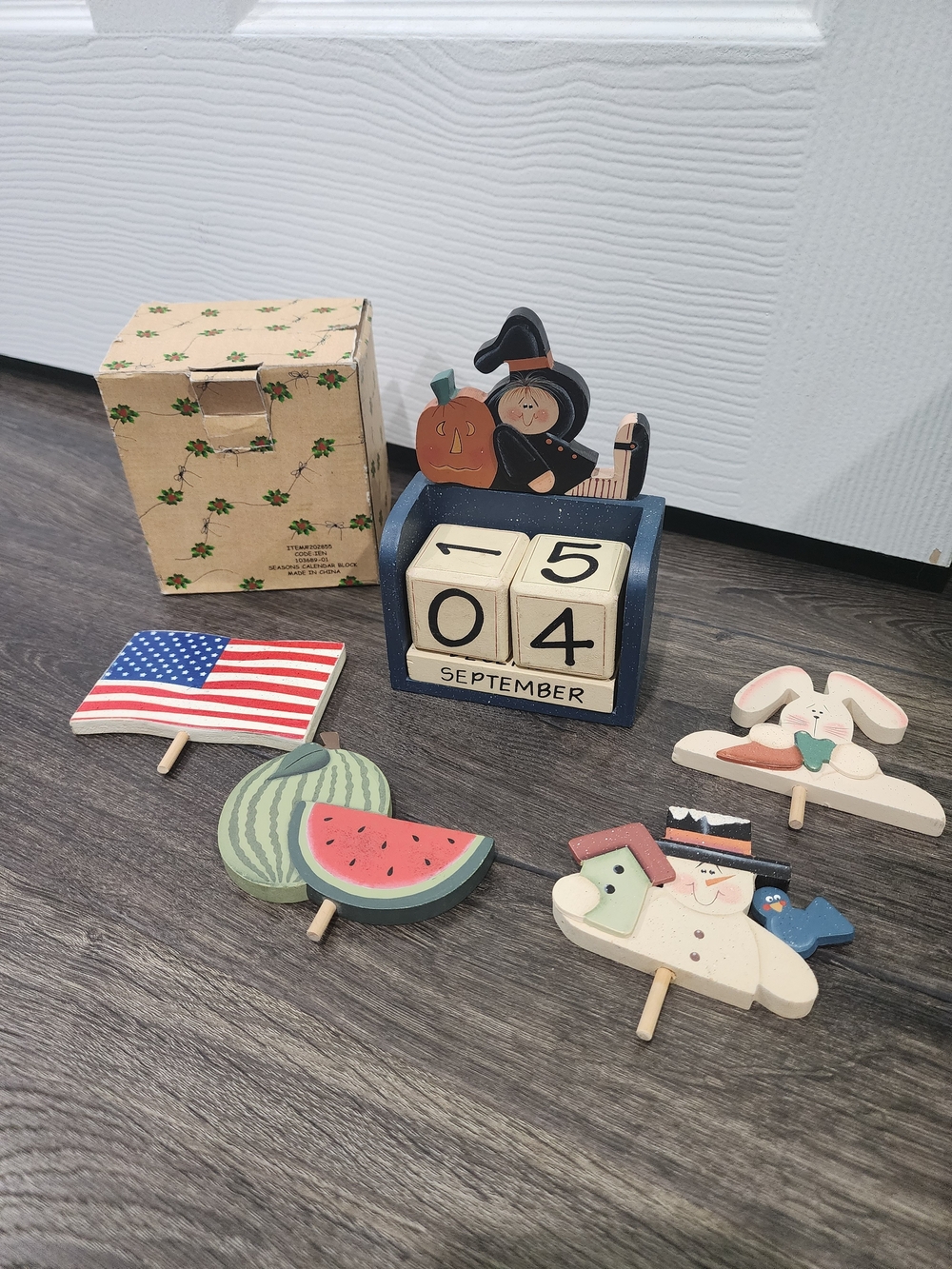 Wooden Perpetual Calendar with Interchangeable Seasonal Characters